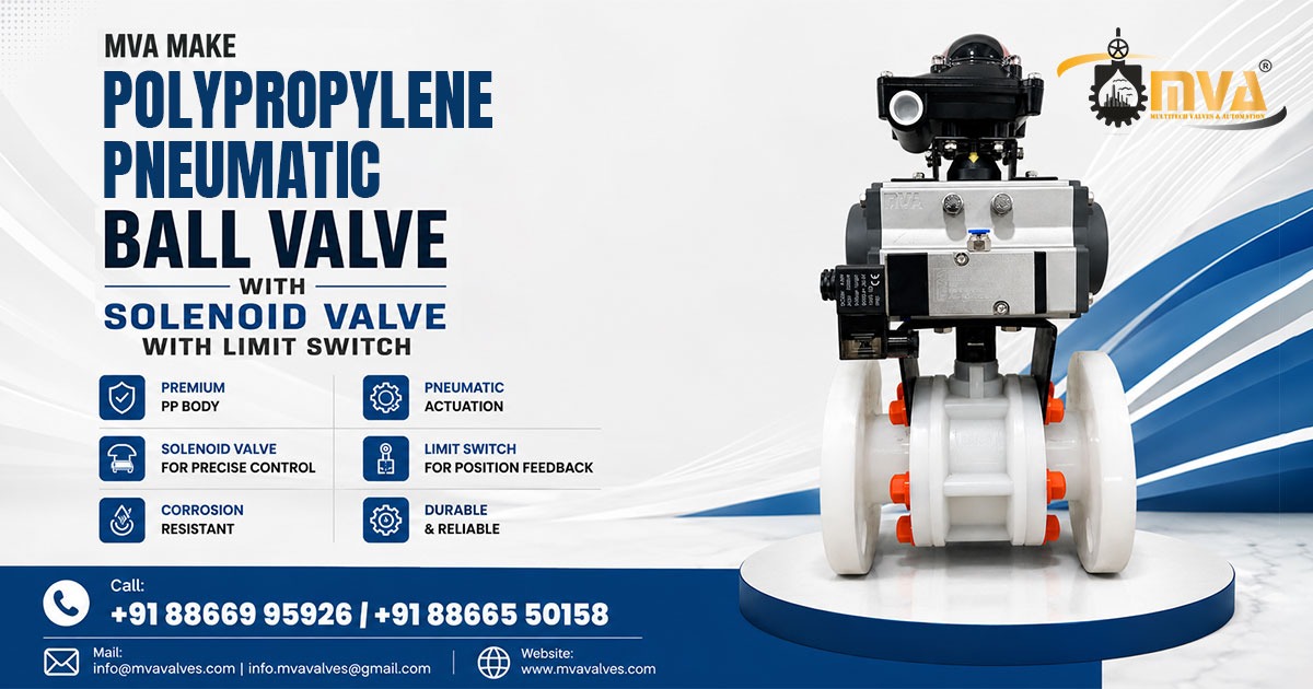 Polypropylene Pneumatic Ball Valve with Solenoid Valve and Limit Switch in Ahmedabad