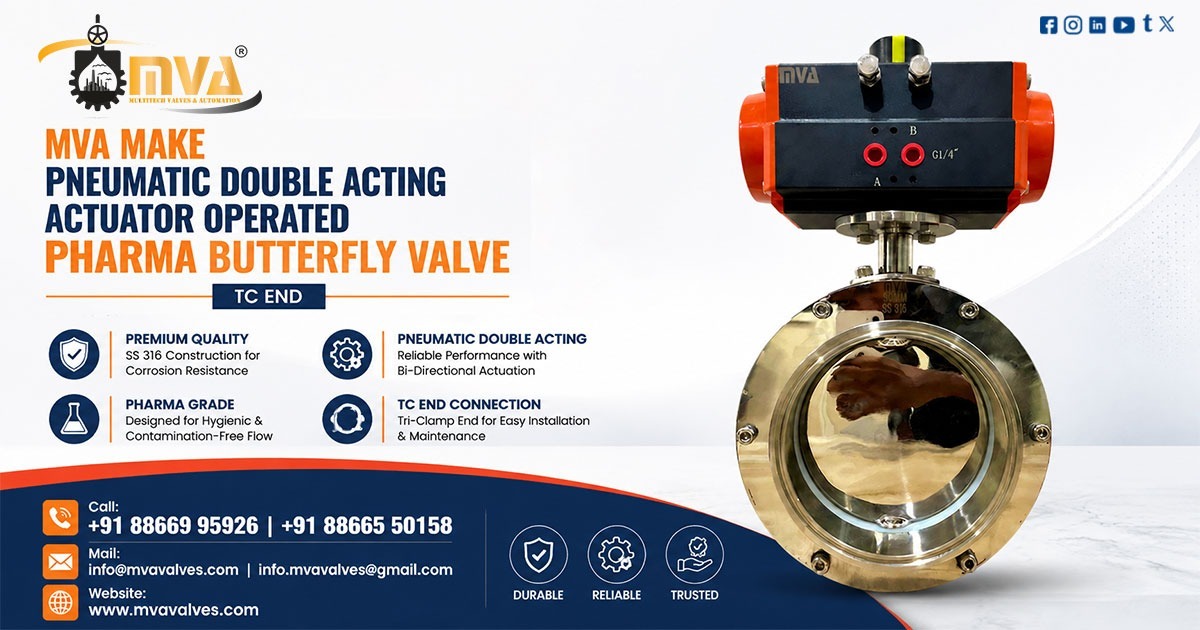 Pneumatic Actuator Pharma Operated Butterfly Valve in Ahmedabad